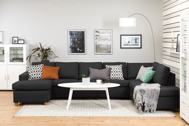 Crazy 5-sits Högervänd U-formad X-Large Soffa med Divan och Schäslong i Tyg - Antracit - Möbler - Soffa - U-soffa