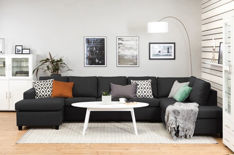 Crazy 5-sits Högervänd U-formad X-Large Soffa med Divan och Schäslong i Tyg - Antracit - Möbler - Soffa - U-soffa