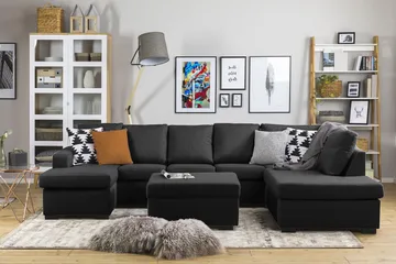 Crazy 5-sits Högervänd U-formad X-Large Soffa med Divan och Schäslong i Tyg - Antracit - Möbler - Soffa - U-soffa