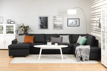 Crazy 5-sits Högervänd U-formad X-Large Soffa med Divan och Schäslong i Tyg - Antracit - Möbler - Soffa - U-soffa