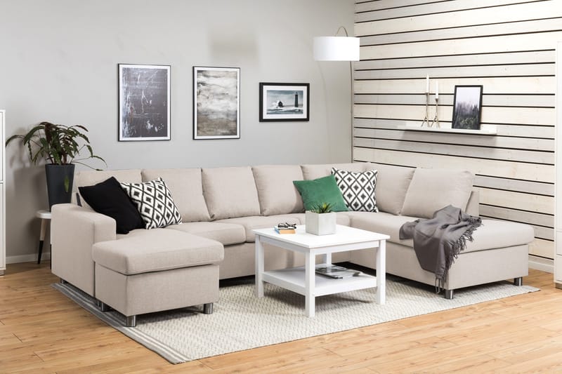 Crazy 5-sits Högervänd U-formad X-Large Soffa med Divan och Schäslong i Tyg - Beige - Möbler - Soffa - U-soffa