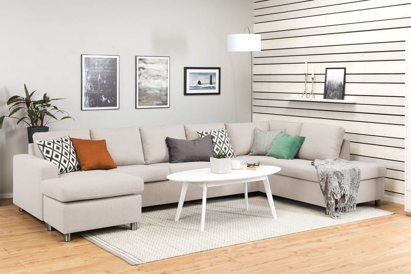 Crazy 5-sits Högervänd U-formad X-Large Soffa med Divan och Schäslong i Tyg - Beige - Möbler - Soffa - U-soffa