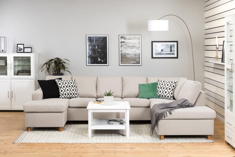 Crazy 5-sits Högervänd U-formad X-Large Soffa med Divan och Schäslong i Tyg - Beige - Möbler - Soffa - U-soffa