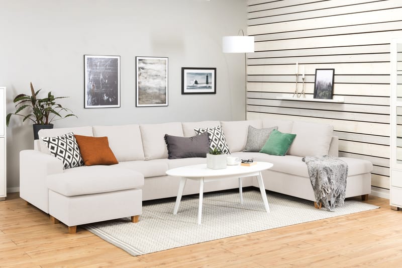 Crazy 5-sits Högervänd U-formad X-Large Soffa med Divan och Schäslong i Tyg - Beige - Möbler - Soffa - U-soffa