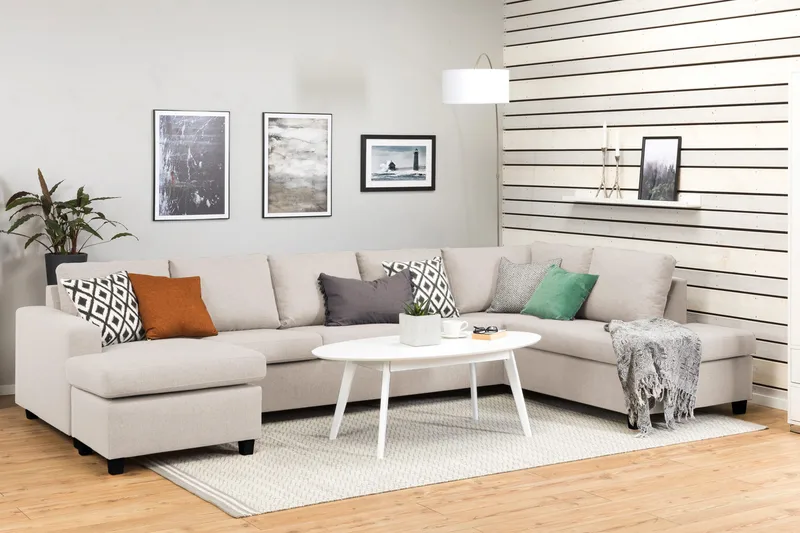 Crazy 5-sits Högervänd U-formad X-Large Soffa med Divan och Schäslong i Tyg - Beige - Möbler - Soffa - U-soffa