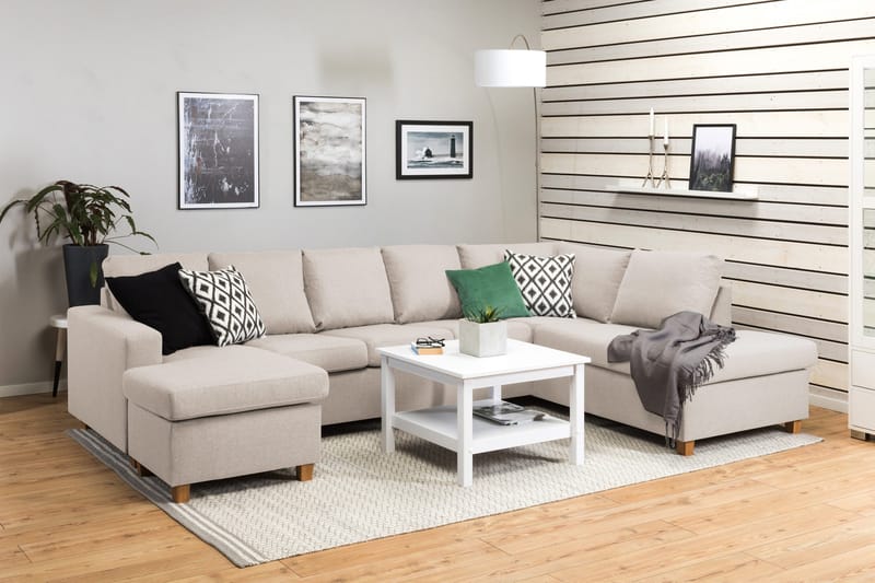Crazy 5-sits Högervänd U-formad X-Large Soffa med Divan och Schäslong i Tyg - Beige - Möbler - Soffa - U-soffa