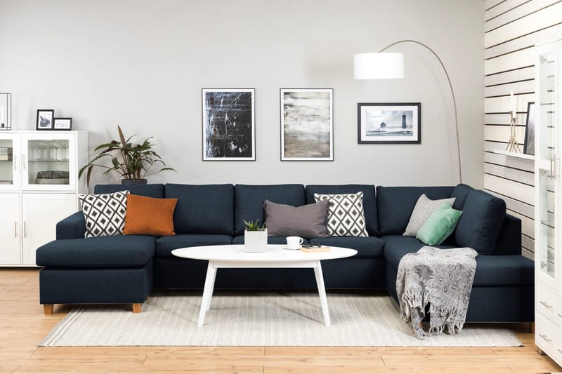 Crazy 5-sits Högervänd U-formad X-Large Soffa med Divan och Schäslong i Tyg - Blå - Möbler - Soffa - U-soffa