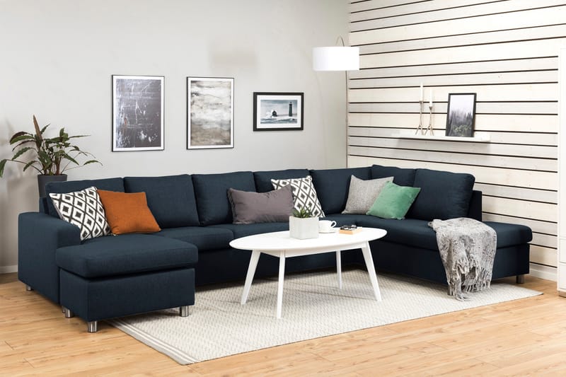 Crazy 5-sits Högervänd U-formad X-Large Soffa med Divan och Schäslong i Tyg - Blå - Möbler - Soffa - U-soffa