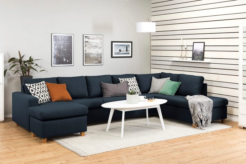 Crazy 5-sits Högervänd U-formad X-Large Soffa med Divan och Schäslong i Tyg - Blå - Möbler - Soffa - U-soffa