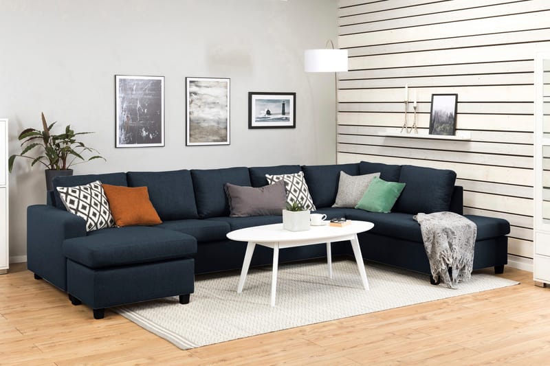 Crazy 5-sits Högervänd U-formad X-Large Soffa med Divan och Schäslong i Tyg - Blå - Möbler - Soffa - U-soffa
