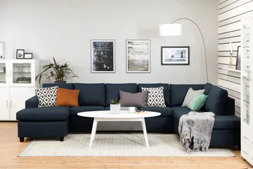 Crazy 5-sits Högervänd U-formad X-Large Soffa med Divan och Schäslong i Tyg - Blå - Möbler - Soffa - U-soffa
