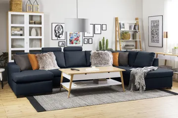 Crazy 5-sits Högervänd U-formad X-Large Soffa med Divan och Schäslong i Tyg - Blå - Möbler - Soffa - U-soffa