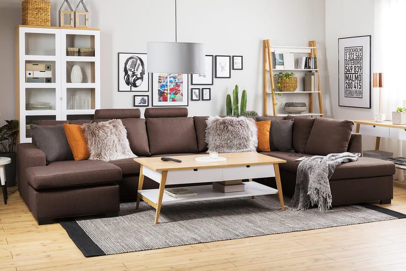 Crazy 5-sits Högervänd U-formad X-Large Soffa med Divan och Schäslong i Tyg - Brun - Möbler - Soffa - U-soffa