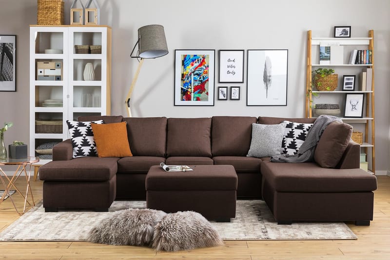 Crazy 5-sits Högervänd U-formad X-Large Soffa med Divan och Schäslong i Tyg - Brun - Möbler - Soffa - U-soffa
