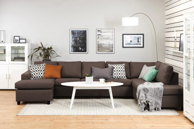 Crazy 5-sits Högervänd U-formad X-Large Soffa med Divan och Schäslong i Tyg - Brun - Möbler - Soffa - U-soffa
