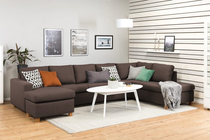 Crazy 5-sits Högervänd U-formad X-Large Soffa med Divan och Schäslong i Tyg - Brun - Möbler - Soffa - U-soffa
