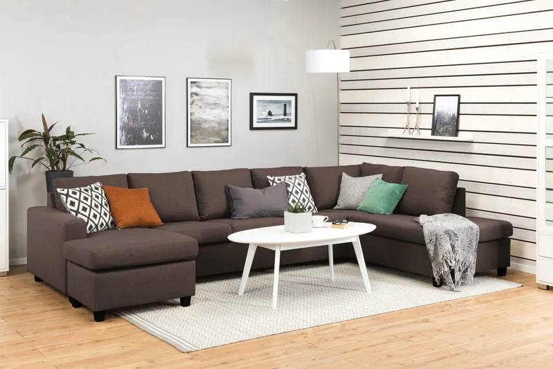 Crazy 5-sits Högervänd U-formad X-Large Soffa med Divan och Schäslong i Tyg - Brun - Möbler - Soffa - U-soffa