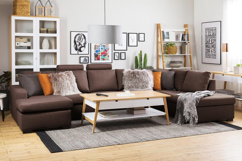 Crazy 5-sits Högervänd U-formad X-Large Soffa med Divan och Schäslong i Tyg - Brun - Möbler - Soffa - U-soffa