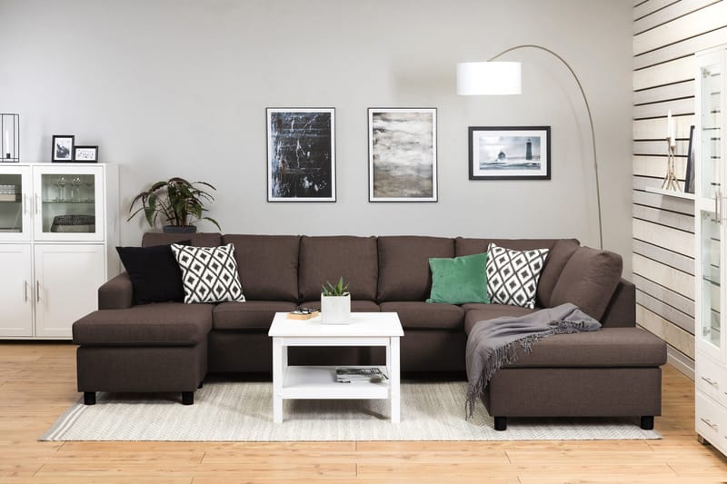 Crazy 5-sits Högervänd U-formad X-Large Soffa med Divan och Schäslong i Tyg - Brun - Möbler - Soffa - U-soffa