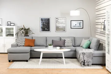 Crazy 5-sits Högervänd U-formad X-Large Soffa med Divan och Schäslong i Tyg - Grå - Möbler - Soffa - U-soffa