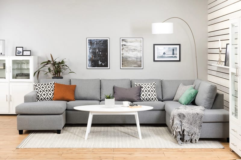 Crazy 5-sits Högervänd U-formad X-Large Soffa med Divan och Schäslong i Tyg - Grå - Möbler - Soffa - U-soffa