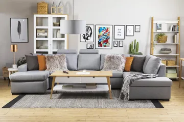 Crazy 5-sits Högervänd U-formad X-Large Soffa med Divan och Schäslong i Tyg - Grå - Möbler - Soffa - U-soffa