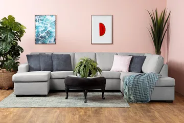 Crazy 5-sits Högervänd U-formad X-Large Soffa med Divan och Schäslong i Tyg - Grå - Möbler - Soffa - U-soffa