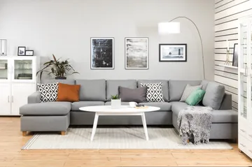 Crazy 5-sits Högervänd U-formad X-Large Soffa med Divan och Schäslong i Tyg - Grå - Möbler - Soffa - U-soffa