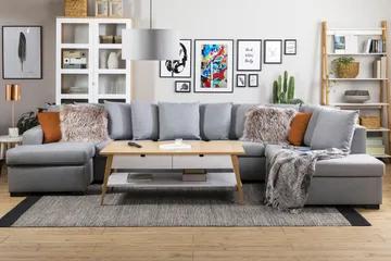 Crazy 5-sits Högervänd U-formad X-Large Soffa med Divan och Schäslong i Tyg inkl Kuvertkuddar - Grå - Möbler - Soffa - U-soffa