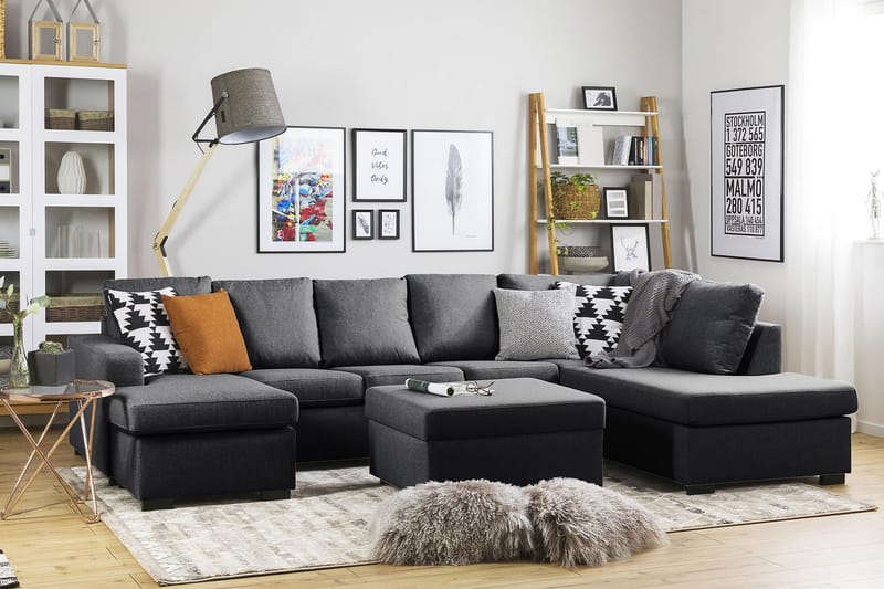 Crazy 5-sits Högervänd U-formad X-Large Soffa med Divan och Schäslong i Tyg - Mörkgrå - Möbler - Soffa - U-soffa
