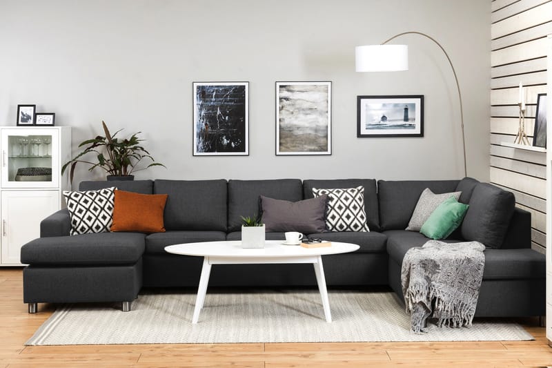Crazy 5-sits Högervänd U-formad X-Large Soffa med Divan och Schäslong i Tyg - Mörkgrå - Möbler - Soffa - U-soffa