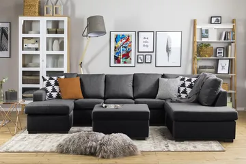 Crazy 5-sits Högervänd U-formad X-Large Soffa med Divan och Schäslong i Tyg - Mörkgrå - Möbler - Soffa - U-soffa