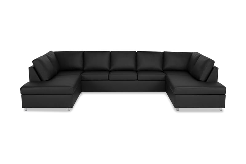 Crazy 5-sits U-formad Soffa med dubbelschäslong i Konstläder - Svart - Möbler - Soffa - Skinnsoffa
