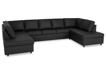Crazy 5-sits U-formad Soffa med dubbelschäslong i Konstläder - Svart - Möbler - Soffa - Skinnsoffa