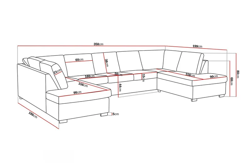 Crazy 5-sits U-formad Soffa med dubbelschäslong i Konstläder - Svart - Möbler - Soffa - Skinnsoffa