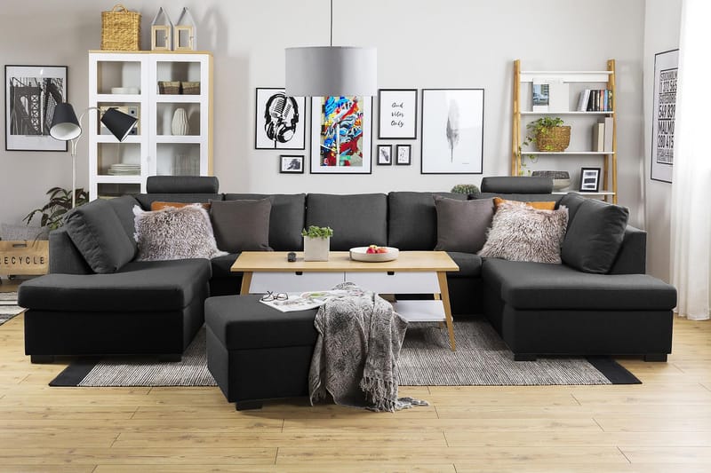 Crazy 5-sits U-formad Soffa med dubbelschäslong i Tyg - Antracit - Möbler - Soffa - U-soffa