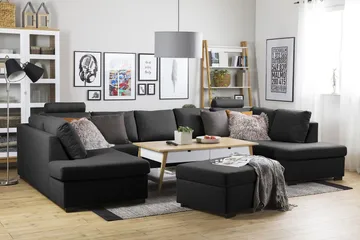 Crazy 5-sits U-formad Soffa med dubbelschäslong i Tyg - Antracit - Möbler - Soffa - U-soffa