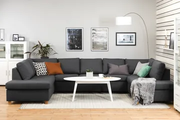 Crazy 5-sits U-formad Soffa med dubbelschäslong i Tyg - Mörkgrå - Möbler - Soffa - U-soffa