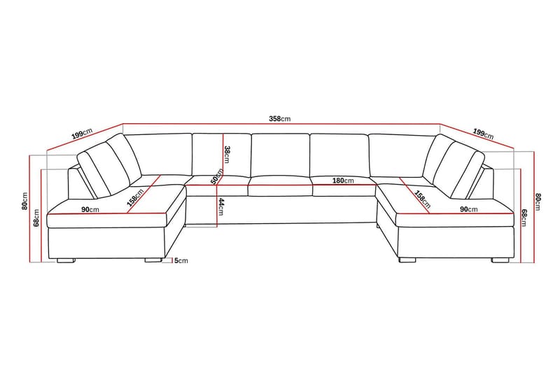 Crazy 5-sits U-formad Soffa med dubbelschäslong i Tyg - Mörkgrå - Möbler - Soffa - U-soffa