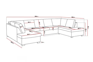 Crazy 5-sits U-formad Soffa med dubbelschäslong i Tyg - Mörkgrå - Möbler - Soffa - U-soffa