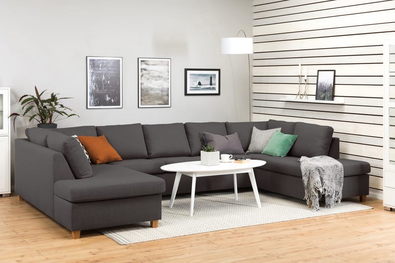 Crazy 5-sits U-formad Soffa med dubbelschäslong i Tyg - Mörkgrå - Möbler - Soffa - U-soffa