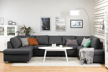 Crazy 5-sits U-formad Soffa med dubbelschäslong i Tyg - Mörkgrå - Möbler - Soffa - U-soffa