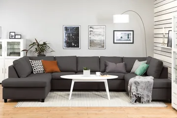 Crazy 5-sits U-formad Soffa med dubbelschäslong i Tyg - Mörkgrå - Möbler - Soffa - U-soffa