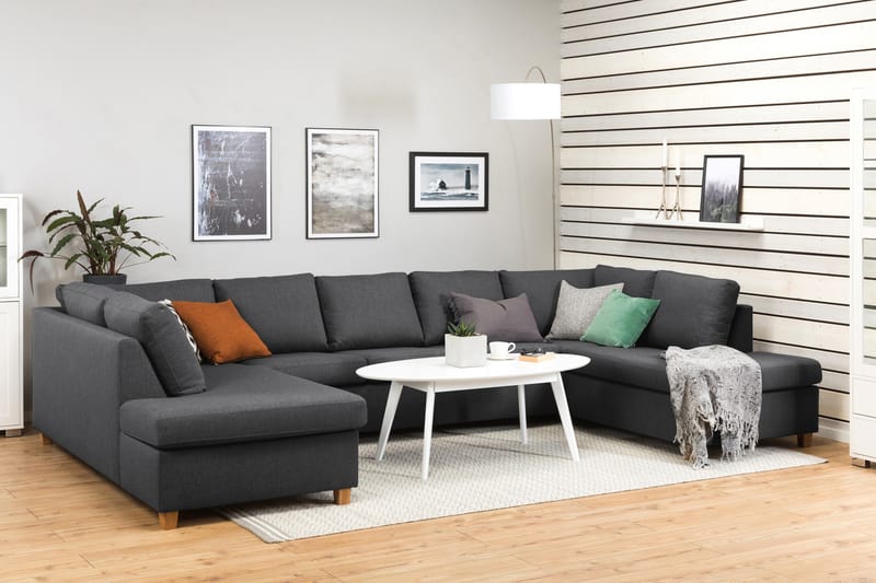 Crazy 5-sits U-formad Soffa med dubbelschäslong i Tyg - Mörkgrå - Möbler - Soffa - U-soffa