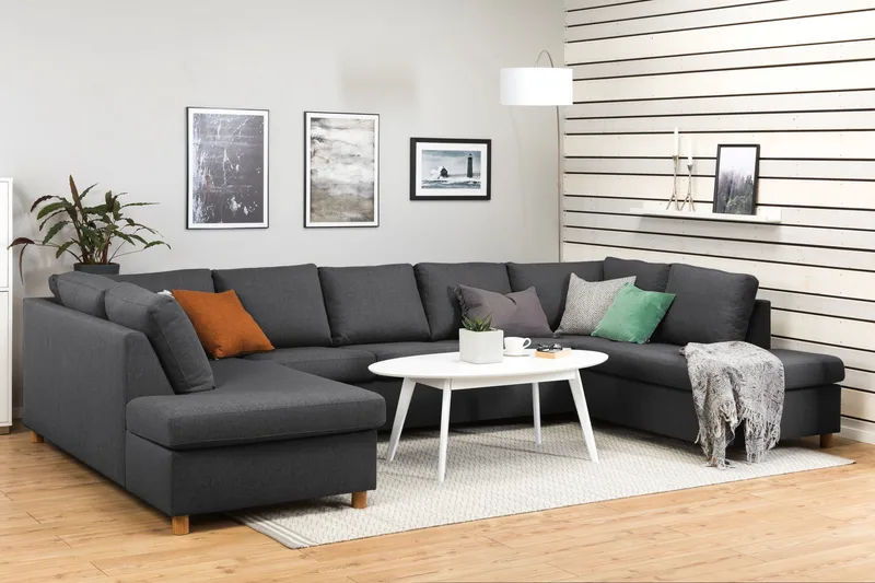 Crazy 5-sits U-formad Soffa med dubbelschäslong i Tyg - Mörkgrå - Möbler - Soffa - U-soffa