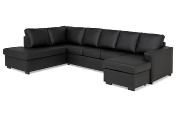 Crazy 5-sits Vänstervänd U-formad Soffa med Divan och Schäslong i Konstläder - Svart - Möbler - Soffa - U-soffa