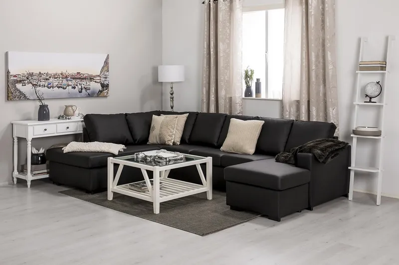 Crazy 5-sits Vänstervänd U-formad Soffa med Divan och Schäslong i Konstläder - Svart - Möbler - Soffa - Skinnsoffa