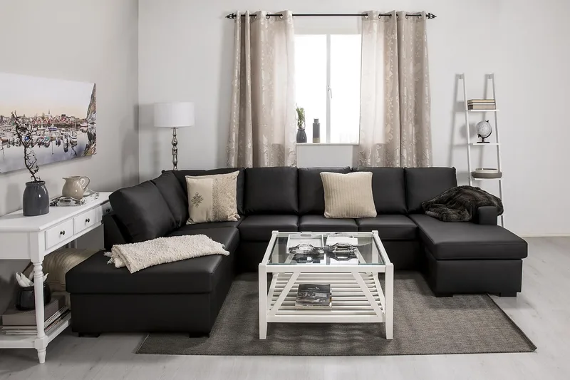 Crazy 5-sits Vänstervänd U-formad Soffa med Divan och Schäslong i Konstläder - Svart - Möbler - Soffa - Skinnsoffa