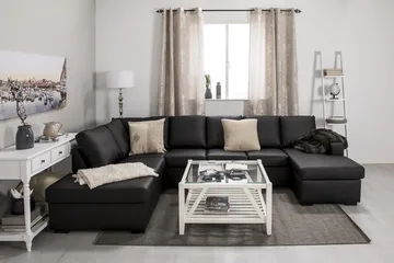 Crazy 5-sits Vänstervänd U-formad Soffa med Divan och Schäslong i Konstläder - Svart - Möbler - Soffa - Skinnsoffa