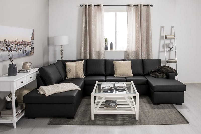 Crazy 5-sits Vänstervänd U-formad Soffa med Divan och Schäslong i Konstläder - Svart - Möbler - Soffa - Skinnsoffa